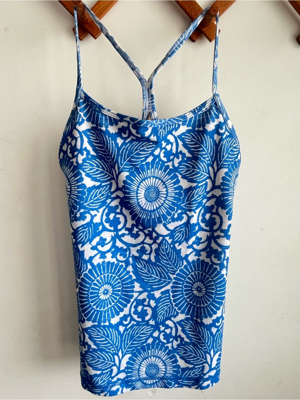 lululemon athletica Blue and White Floral Power Y Tank